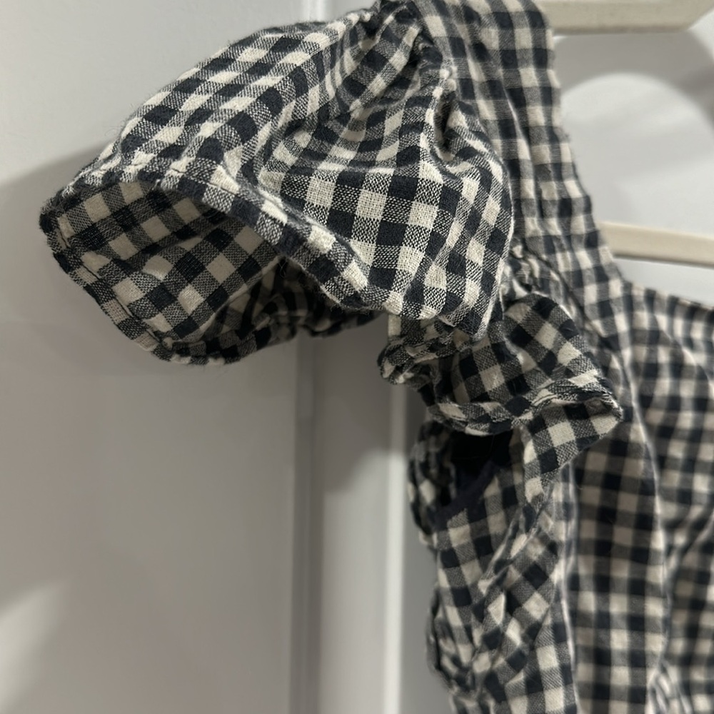 Urban Outfitters Gingham Button Down Ruffle Cap Sleeve Top - Picture 3 of 8